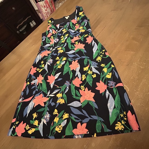 J.CREW Dresses & Skirts - J.Crew Dress Womens 10 Navy Multicolor Floral Fit & Flare Knee Length Sleeveless